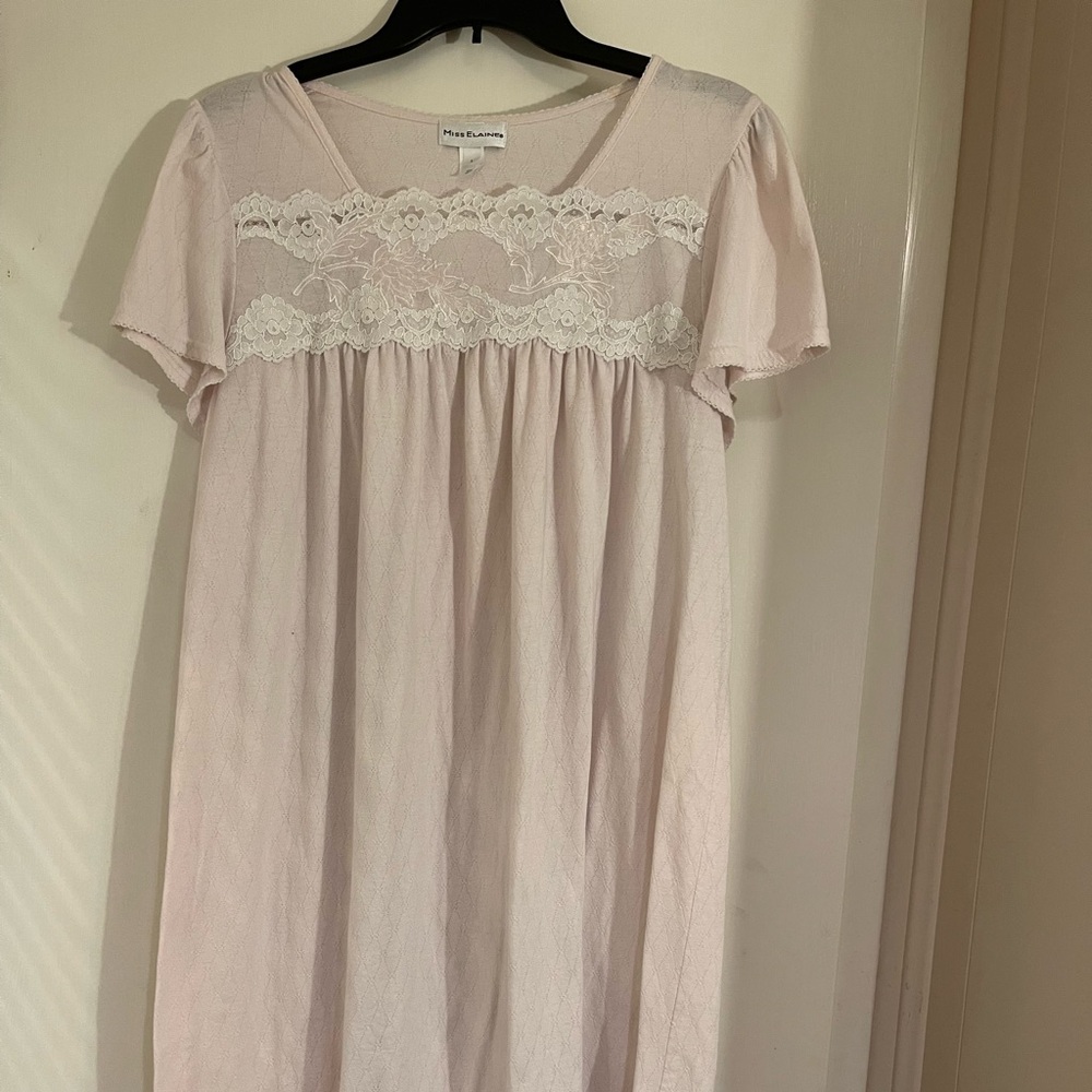 Miss Elaine Light Pink Lace Cotton Nightgown Sz L